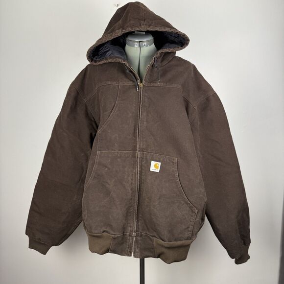 Carhartt Hooded Duck Jacket | Dark Brown Quilted Lined Workwear Coat - 2XL - Picture 1 of 10